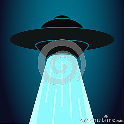 UFO. Flying saucer in a simple Japanese style. Unidentified flying object. Vector Illustration